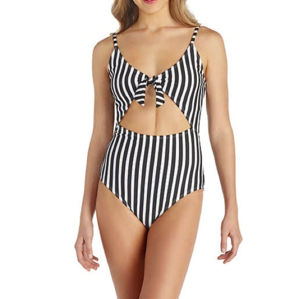 NWOT Black White Cut Out Monokini Swimsuit One Piece Size Medium